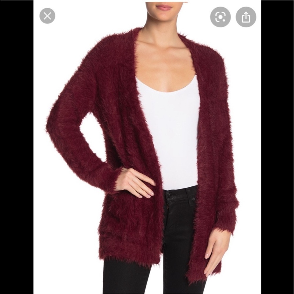 Velvet by Graham & Spencer | Burgundy Wine Cardigan Eyelash ‘Dannie’ Sweater.